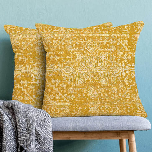 Boho Pillow Covers 20x20 Set of 2, Yellow Carpet Pattern Decorative Throw Pillows, Farmhouse Cushion Covers