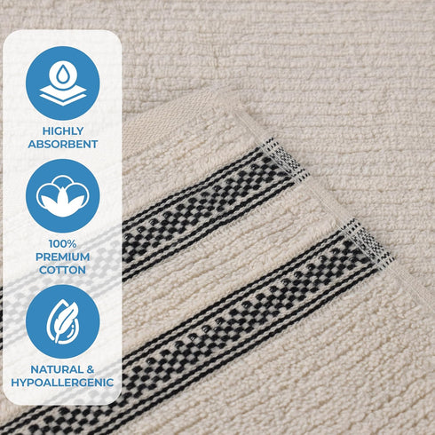 3-Piece Set, 1 1 1 Superior Cotton Towel Zero Twist, Ribbed Geometric, Bathroom Essentials, Shower, Spa, Luxury Plush