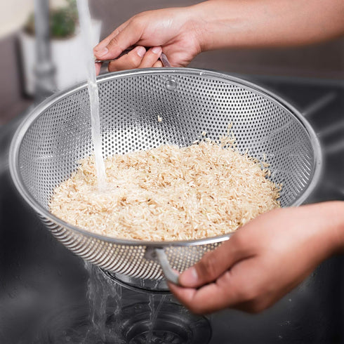 Stainless Steel Micro-Perforated 5-Quart Colander, Professional Strainer with Heavy Duty Handles