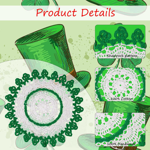 12 Inch One Piece St. Patricks Day Irish Blessings Lucky Green Shamrock Doily Crochet for Dressers and End Tables