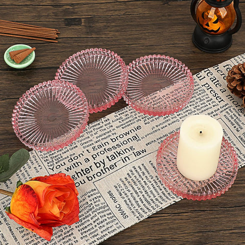 JUXYES 8 Pack Clear Pink Crystal Coasters Round Cup Mat, Glass Coasters for Drinks Coffee Tea Wine, Decorative Wine