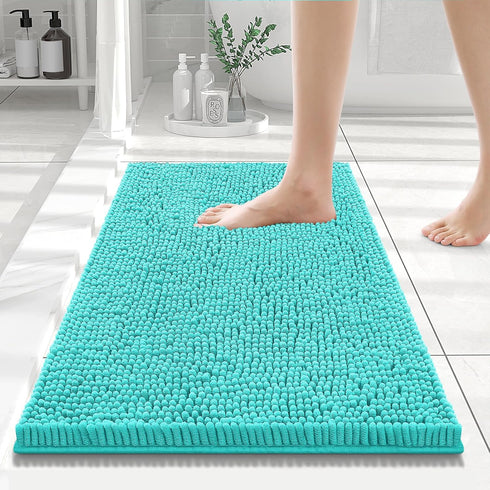 Smiry Luxury Chenille Bathroom Rugs 24x16, Extra Soft and Absorbent Shaggy Bath Mat, Non-Slip Turquoise