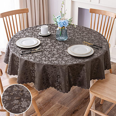 Smiry Round Table Cloth, Waterproof Heavy Duty Vinyl Tablecloths, Wipeable Washable Table
