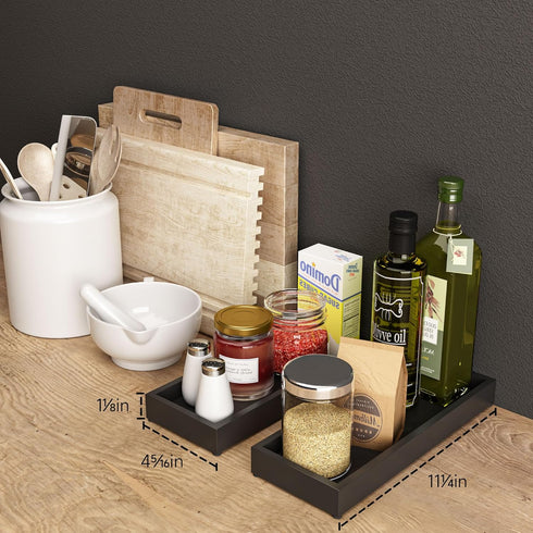 Bathroom Vanity Tray, Black Decorative Tray for Counter, Small Wood Sink Soap Tray Holder for Kitchen and Dresser Decor