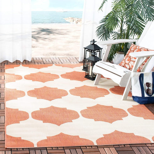 SAFAVIEH Courtyard Collection Accent Rug, 2' x 3'7", Beige & Navy, Non-Shedding, Easy Care Indoor/Outdoor