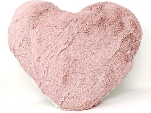 Tache Pink Heart Shaped Pillow - Faux Fur White Fleece, Super Soft Stuffed Light Blush Dusty Rose Pillow 16x14