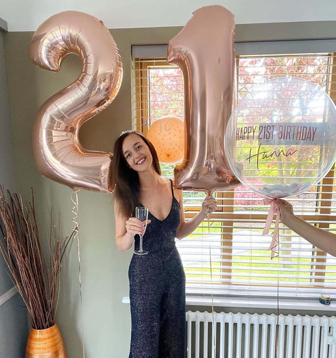 40 Inch Rose Gold Number Balloons, Giant Jumbo 12 or 21 Foil Mylar Helium Balloons for Birthday Anniversary Party