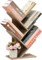 Hoctieon 4 Tier Tree Bookshelf, Modern Free Standing Bookcase, Utility Organizer Shelves for Home Office, Greige