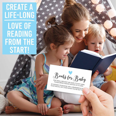 Hadley Designs 25 Books for Baby Shower Request Cards - Blue Baby Shower Invitation Inserts