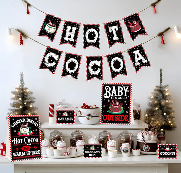 WhatSign Hot Cocoa Bar Kit - Bar Decor Banner Signs Toppings Labels