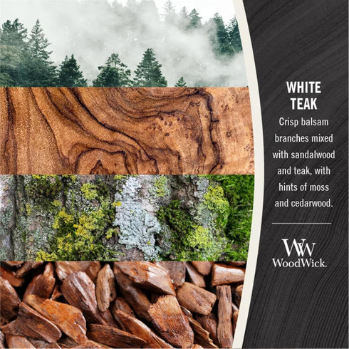 WoodWick Medium Hourglass Candle White Teak Premium Soy Blend Wax Pluswick Innovation Wood Wick Made in USA