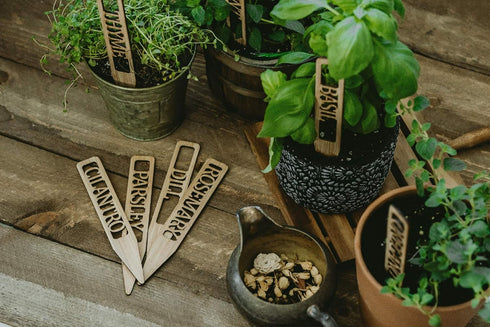 Vyperion 6" 1" Bamboo Plant Labels | Laser Cut x Weatherproof Plant Markers, Outdoor Plant Markers, Herb Garden Signs