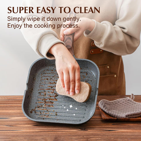 SENSARTE Nonstick Grill Pan for Stove Tops, Versatile 9.5 Inch Griddle with Pour Spouts for Indoor & Outdoor