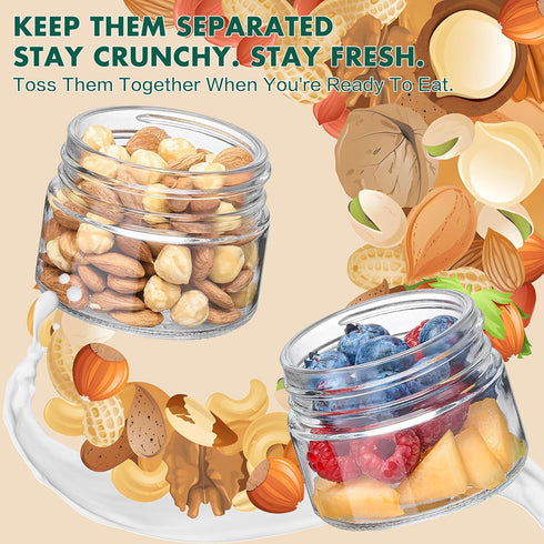 4 Pack 16 oz,Dual-Layer Danmu Overnight Oats Containers with Lids Yogurt Parfait Cups with Lids,Meal Prep Containers