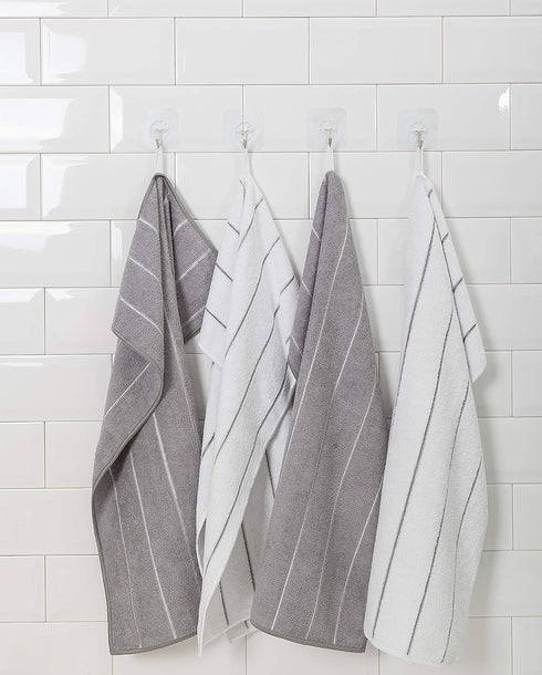 8 Pack 26 18 Inch Microfiber Kitchen Towels - Super Absorbent, Soft and Solid Color Dish Towels, (Stripe Designed Grey