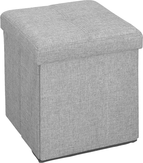 Simplify Faux Linen Folding Storage Ottoman | Single | Collapsible | Tufted