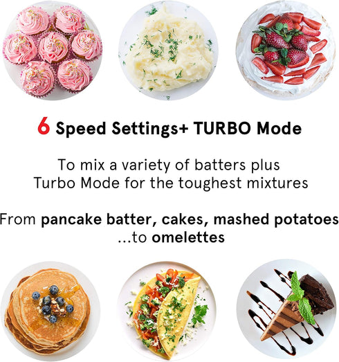 Gourmia GHM2530 Electric Hand Mixer with 6 Speeds + Turbo Mode - 300-Watt Motor - Integrated LED Spotlight & Beater