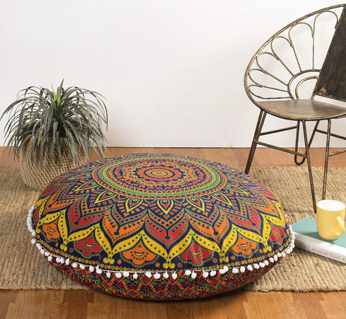 32" Large Round Mandala Hippie Floor Pillow Cover - Hippie Cushion Cover - Ombre Pouf shams - Meditation Seating