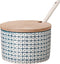 Bloomingville Ceramic Sugar Bowl with Bamboo Lid/Spoon Carla, 4'' Dia, 2.75'' H, Blue Stoneware, 8.75 fl oz