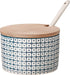 Bloomingville Ceramic Sugar Bowl with Bamboo Lid/Spoon Carla, 4'' Dia, 2.75'' H, Blue Stoneware, 8.75 fl oz