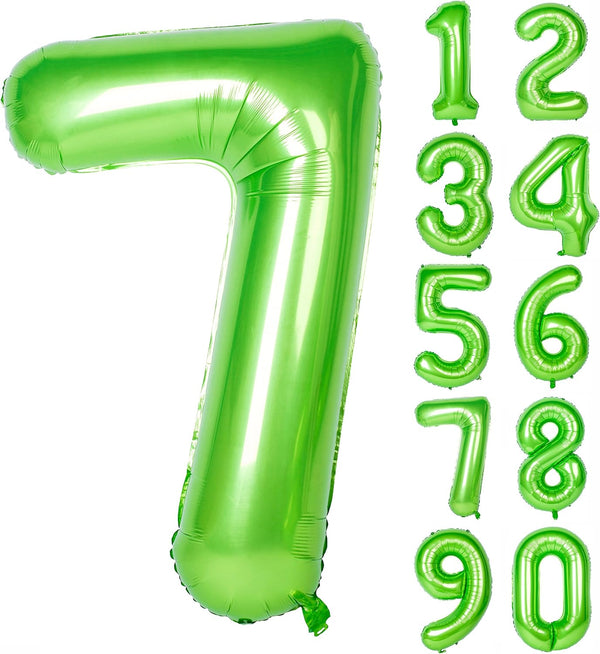 40 Inch Large Green Digital Balloon Number 7 - Helium Foil Polyester Film Jungle Themed Party Decoration