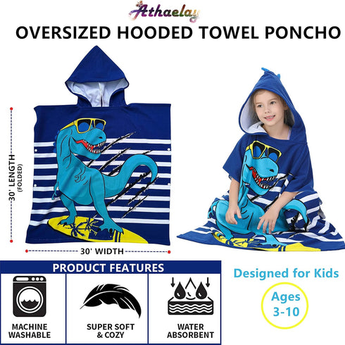 3-10 Dinosaur Beach Towel with Hood for Years Boys and Girls Hooded Towels Bath Robe for Kids