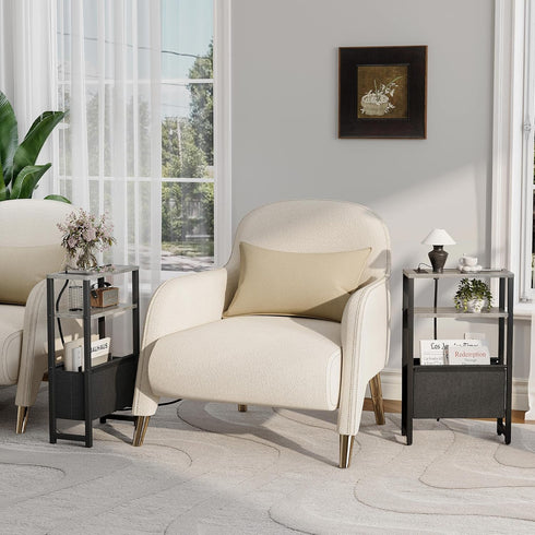 3 LET503QE Narrow Side Table with Charging Station Slim End Table Sofa with Magazine Rack, Bedside Table for Small