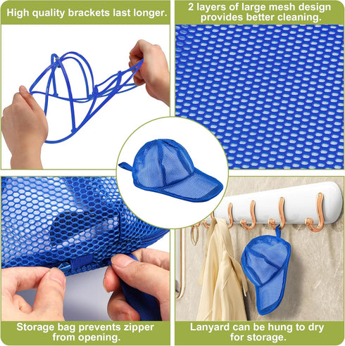 1 Pack Hat Washer Cage for Baseball Caps, Foldable Hat Cleaner for Washing Machine & Dishwasher, Blue