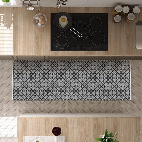 THE BEER VALLEY Diamond Woven Runner Rug 2'x6', Black Anti-Slip Cotton Rug for Hallway Kitchen Living Room