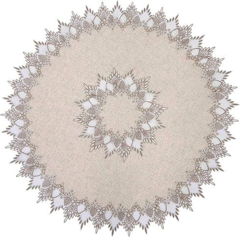 Natural Linen Decorative Lace Doily 33 inches Round Neutral Earth Tones Beige