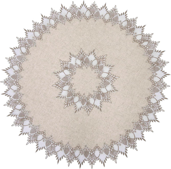 Natural Linen Decorative Lace Doily 33 inches Round Neutral Earth Tones Beige