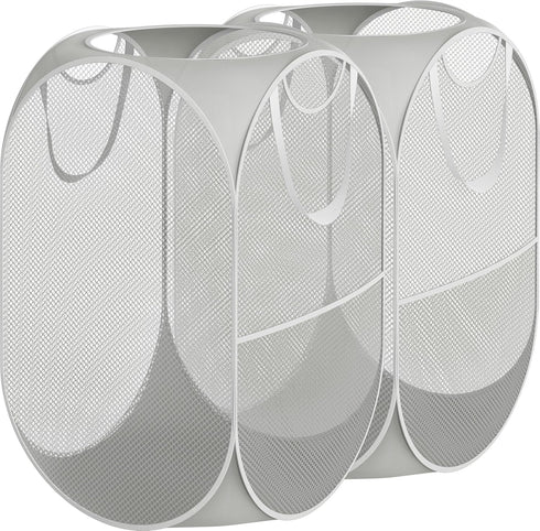 Simple Houseware Mesh Pop-Up Laundry Hamper Basket with Side Pocket, Gray - 2 Pack