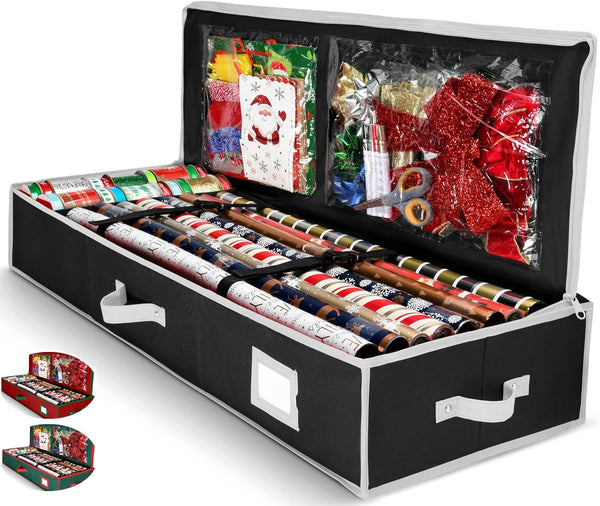 Wrapping Paper Organizer Storage for Christmas Gifts (6 Colors) Underbed Container with Interior Pockets, Fits 24 Rolls