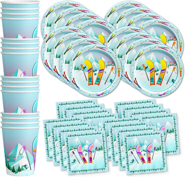 Skiing Birthday Party Supplies Set - Plates, Napkins, Cups Tableware Kit for 16