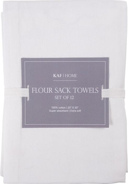Set 12 100-Percent (20 30-Inches) KAF Home of White Flat Flour Sack Embroidery/Craft Kitchen Towels, Cotton