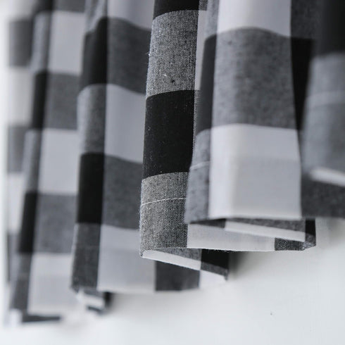 3 Pc Classic Cotton Kitchen Window Curtain Set - Black & White Buffalo Check Tier & Valance, 54" x 18" / 27" x 36"