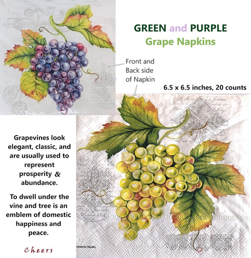 20-ct 13x13 Purple Grape Napkins, Decorative Paper Napkins for Dessert, Birthday, Wedding, Anniversary