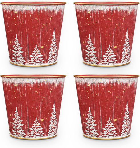 Putuo Decor Christmas Planters Pots, 5.9in Small Metal Tin Buckets with Christmas
