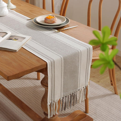 13 72 Inch Caflife Boho Table Runner Natural Stripe for Modern Farmhouse Coffee Table Decor, Rustic Woven Runner