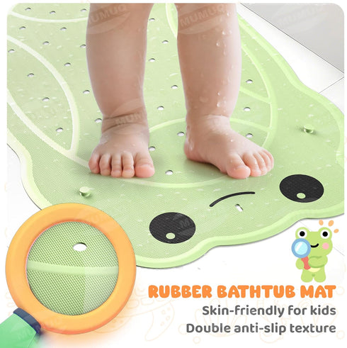 30"x18" Baby Bath Mat for Tub Non Slip Bathtub Mat Ruber Cartoon Frog Shower Mats for Toddlers and Kids Cute Bath Mats