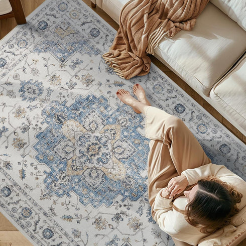 jinchan Vintage Area Rug 2x3, Washable Entryway Rug, Floral Medallion Non-Slip Soft Classic Carpet