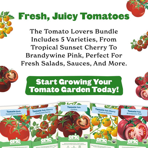 5 Sunset, Epic Gardening Tomato Lovers Seed Bundle - Juicy Varieties, Includes Brandywine, Chadwick Cherry & Tropical