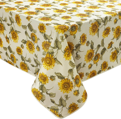 Violet Linen Classic Euro Sunflower Tablecloth, Large Sunflowers Design, 60" Round