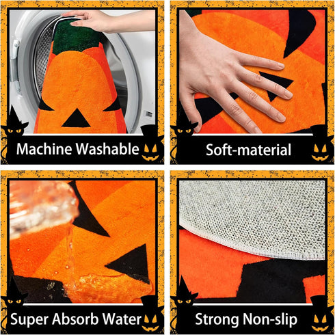 FANTPK Halloween Bathroom Rug, Fall Pumpkin Bath Mat Water Absorbent Non-Slip Washable for Shower Tub Microfiber