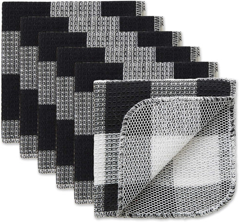 DII Scrubber Dishcloths Collection Windowpane Dishrag Set, 12x12, Black Buffalo Check, 6