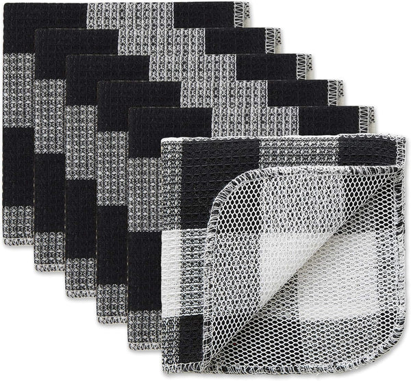 DII Scrubber Dishcloths Collection Windowpane Dishrag Set, 12x12, Black Buffalo Check, 6