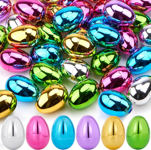 JOYIN 3.15" Metallic Easter Eggs, Shinny Plastic Eggs Colorful Bulks for Easter