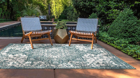 Unique Loom Outdoor Collection Area Rug 2' x 3' 1' Rectangle Teal/Ivory
