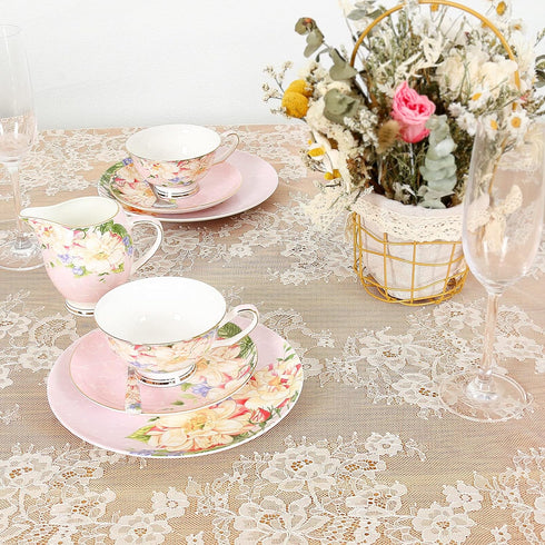 Fanqisi Ivory Lace Tablecloth 60x120 Inches, Classic Wedding Lace Overlay Party Table Cover for Decoration