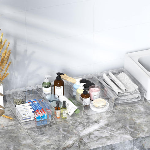 Simple Houseware 4 Pcs Clear Bin Storage Organizer, 8'' Tall, 15" x 8" x 3.75".